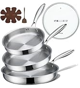 CAROTE 7-Piece Tri-Ply Stainless Steel Frying Pan Set, Skillet Set 8"/10"/12", Induction Compatib...