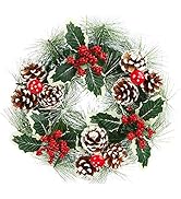 Acronde 12” Christmas Wreath Berry Wreath Handmade Floral Front Door Rustic Wreath Flocked with M...