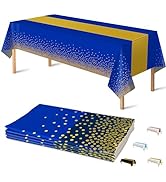 OHOME 4 Pack Disposable Plastic Table Cloths for Parties,Royal Blue and Gold Rectangle Table Cove...
