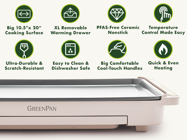 GreenPan, Ceramic Nonstick, PFAS-Free, Non-Toxic, Electrics, Griddle
