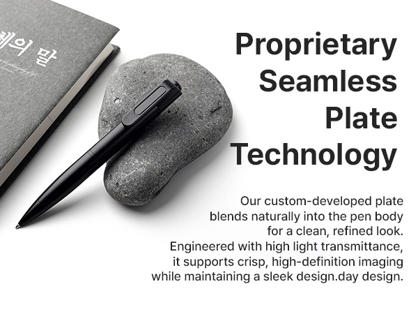Black pen with proprietary seamless plate technology for discreet professional recording
