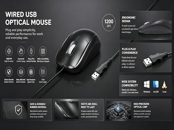long cord wired mouse