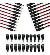 (Real 18AWG 43x2pcs Strands) 10 Pairs DC Power Pigtail Cable 12V 5A Male &amp; Female + 10 Pairs DC P...