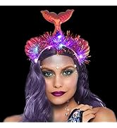 CAKURE Light Up Headband Mermaid Hairband Flash Glowing Mermaid Tail Tulle Hair Hoop for Nightclu...