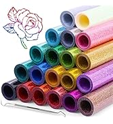 20 Pcs Glitter HTV Heat Transfer Vinyl, 12"x5' Iron on Vinyl Bundle Sheets, 20 Assorted Colors HT...
