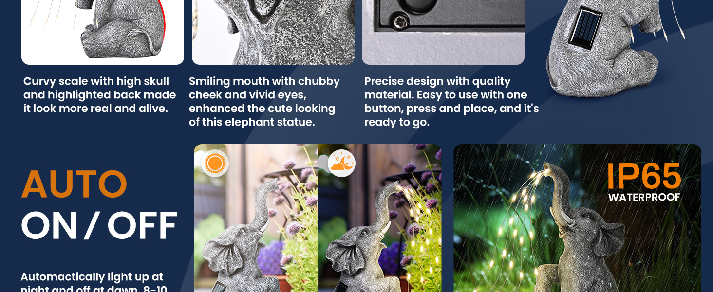 Solar elephant statues for yard and garden, solar decorations for outside