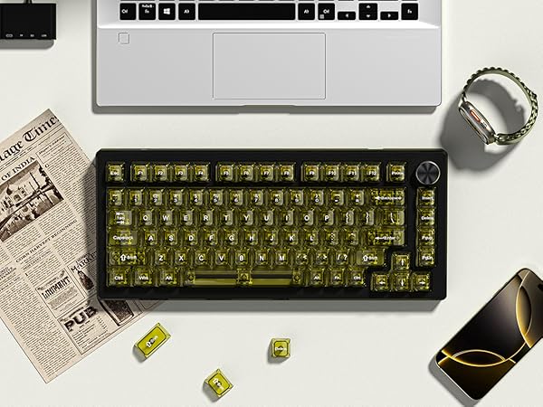 Dark Yellow Clear keycaps,Transparent MDA Ceramic Jelly Key caps Set,Shine Through keyboard caps