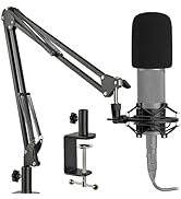 AT2020 Mic Stand with Shock Mount and Pop Filter, Suspension Scissor Boom Arm with Upgraded Heavy...