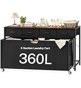 Laundry Sorter, Rolling Laundry Hamper with 5 Section Pul-Out Bags, Laundry Basket Organizer with...