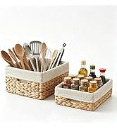 Water Hyacinth Storage Baskets, Set of 2 Woven Baskets for Organizing with Removable Washable Lin...