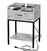 Lerliuo Nightstand with Charging Station and USB Ports, 3-Tier End Side Table with Storage Drawer...