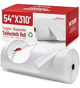 Airbin Disposable Tablecloth - 310 Ft X 54 in White Plastic Tablecloth with Any Cut Sliding Cutte...