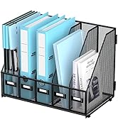 SUPEASY Desk Organizers Metal Desk Magazine File Holder with 16''x12''x12'' 5 Vertical Compartmen...