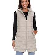 ELFJOY Long Puffer Vest Women Lightweight Down Vest with Hood Winter Warm Womens Vests Outerwear ...