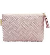 BAGSMART Small Makeup Bag for Women, Zipper Cosmetic Pouch for Purse | Quilted compact pink bag f...