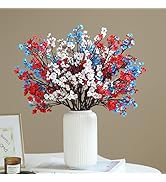 Hananona 10 Pcs 4th of July Flowers Artificial Babys Breath Fake Silk Red White Blue Patriotic Fl...