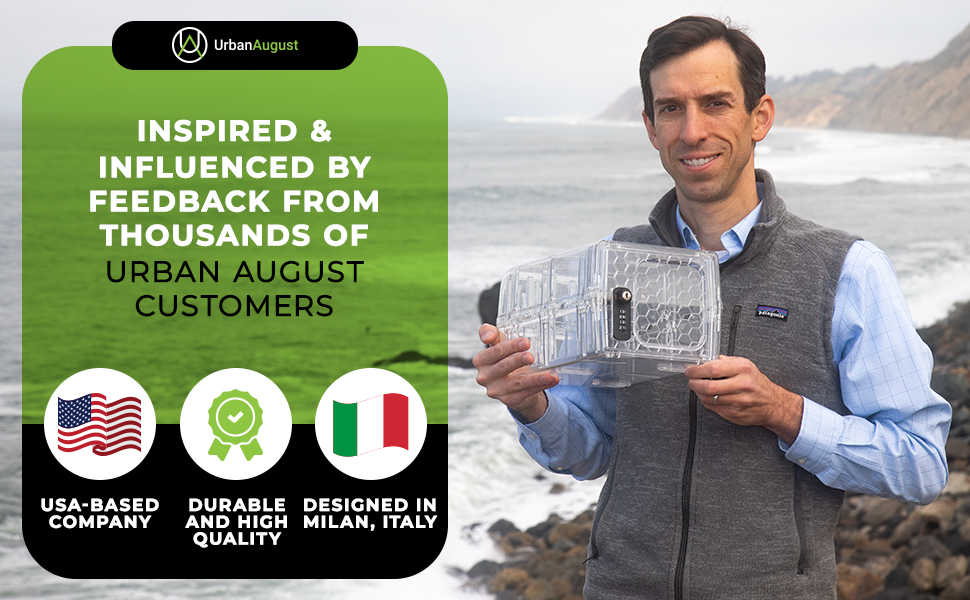 Urban August CEO holding the lockable storage box