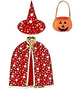 Jackcell Wizard Cape Witch Cloak with Hat and Pumpkin Bag, Halloween Costume Props for Kids Cospl...