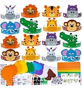 Winlyn 24 Sets Jungle Animal Headbands Craft Kits Safari Crown Art Sets DIY Zoo Party Headbands F...