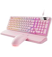 EWEADN Wired Keyboard and Mouse Combo with Detachable Wrist Rest, Quiet Ergonomic Keyboard Mouse ...