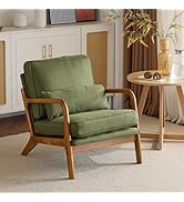 Karl home Accent Chair Mid-Century Modern Chair with Pillow Linen Fabric Upholstered Lounge Arm C...