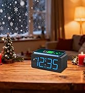 DreamSky Wooden Digital Alarm Clock with Wireless Charging for Bedroom, Bedside Nightstand Clock ...