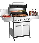 Veralune 55,000 BTU 4+1 Burner Gas Grill with Infrared Side Burner, Porcelain Cast Iron Grates &amp; ...