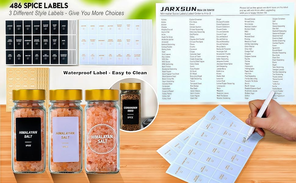 Gold spice jars with label