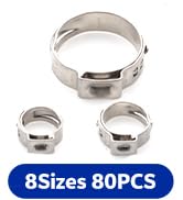 matell 80 pcs Single Ear Hose Clamps, 304 Stainless Steel pex pinch clamps for Securing Pipe Hose...