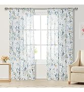 MYSKY HOME Floral Curtains for Living Room 84 inches Long Classic Printed Flower Leaf Sheer Curta...