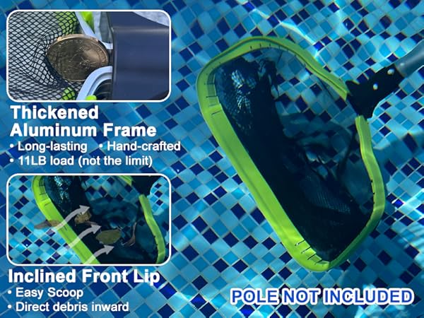 Inclined front lip helps easily scoop out debris, thickened aluminum frame can handle a variety