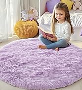 PAGISOFE Round Rugs 5Ft, Purple Area Rug, Circle Rugs for Kids Bedroom, Fluffy Shaggy Carpets, In...