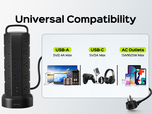 universal compatibility power strip surge protector