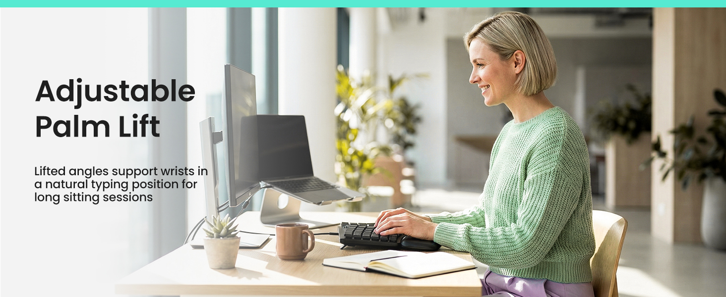 Ergonomic Keyboard Wired Split Design Palm Rest Volcano Keycaps Natural Typing Type C USB Plug