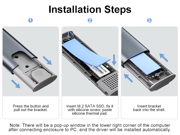tool-free M.2 SATA hard drive disk casing container shell docking station holder USB-C+A data cable
