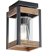 Mayful Farmhouse Flush Mount Ceiling Light, Rustic Ceiling Light Combine with Metal and Wood Fram...