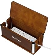 Delamu Wooden Cable Management Box, Retro-Inspired Look Desk Cord Organizer Box for Home Office, ...