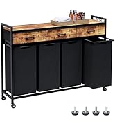 Timberer Laundry Hamper, Laundry Sorter 4 Sections, Rolling Laundry Basket with Wheels, 3 Drawers...