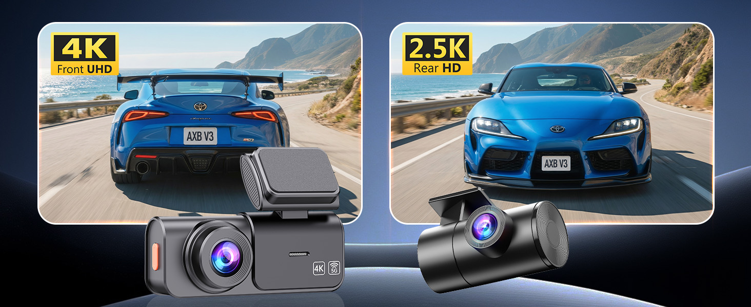 Dual Dash Cam Front and Rear: 4K+2.5K Dash Camera for Cars Built-in 5G WiFi APP Control Free 64GB