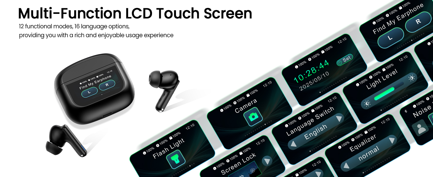 T21 ear buds with LCD touchscreen and digital display