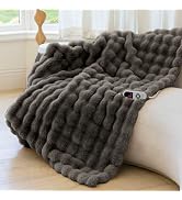 Electric Heated Blanket for Girls &amp; Women, Soft &amp; Luxurious, Faux Rabbit Fur Heating Throw Blanke...