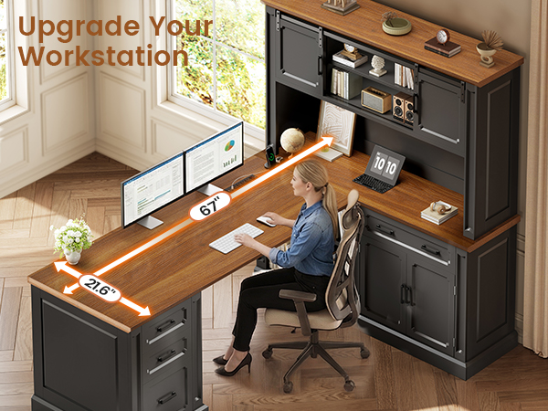 l shaped desk with drawers