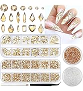 Briskbloom 2830PPCS Champagne Gold Nail Art Rhinestone Kit 120 Multi Shapes Crystal Flatback Rhin...