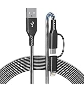 USB to USB-C and Lightning Cable Combo 6FT, 2 in 1 Nylon Braided iPhone Charger Cable Apple Carpl...