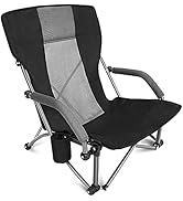 G4Free Low Sling Folding Beach Camping Chairs Compact Concert Lumbar Back Support with Carry Bag ...