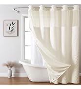 eachope Cream No Hook Tufted Shower Curtain with snap-in Liner for Bathroom, Boho Farmhouse Style...