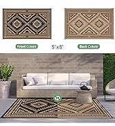GENIMO Outdoor Patio Rug, 5' x 8' Waterproof Plastic Straw Mat, Reversible Geometric Camping Carp...