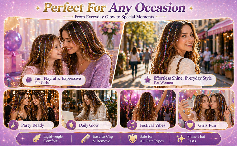 Add instant shimmer to your natural hair for concerts, holidays, and everyday glam looks.