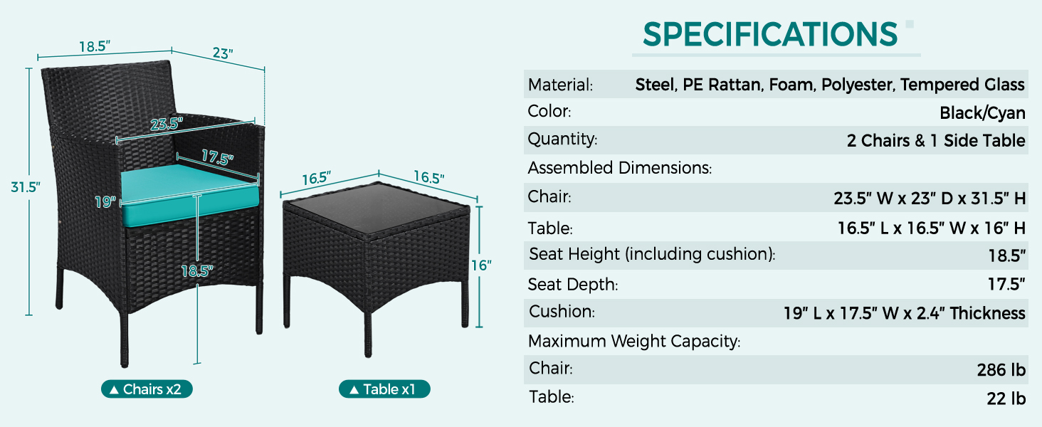 3-Piece Rattan Furniture Set