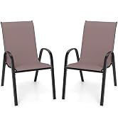 Giantex Patio Chairs Set of 2, Stackable Outdoor Dining Chairs with Breathable &amp; Quick-Dry Fabric...